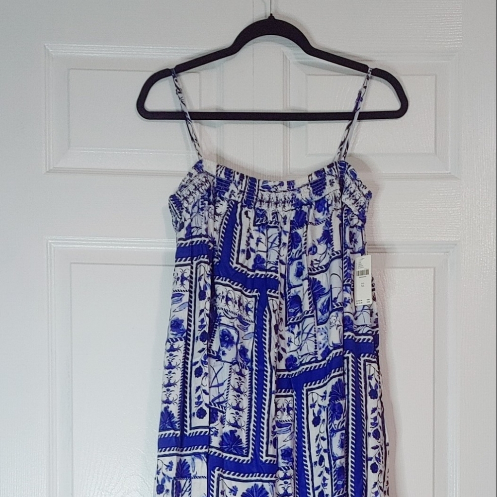 Maeve Blue and White Printed Strapless Jumpsuit - Picture 4 of 12